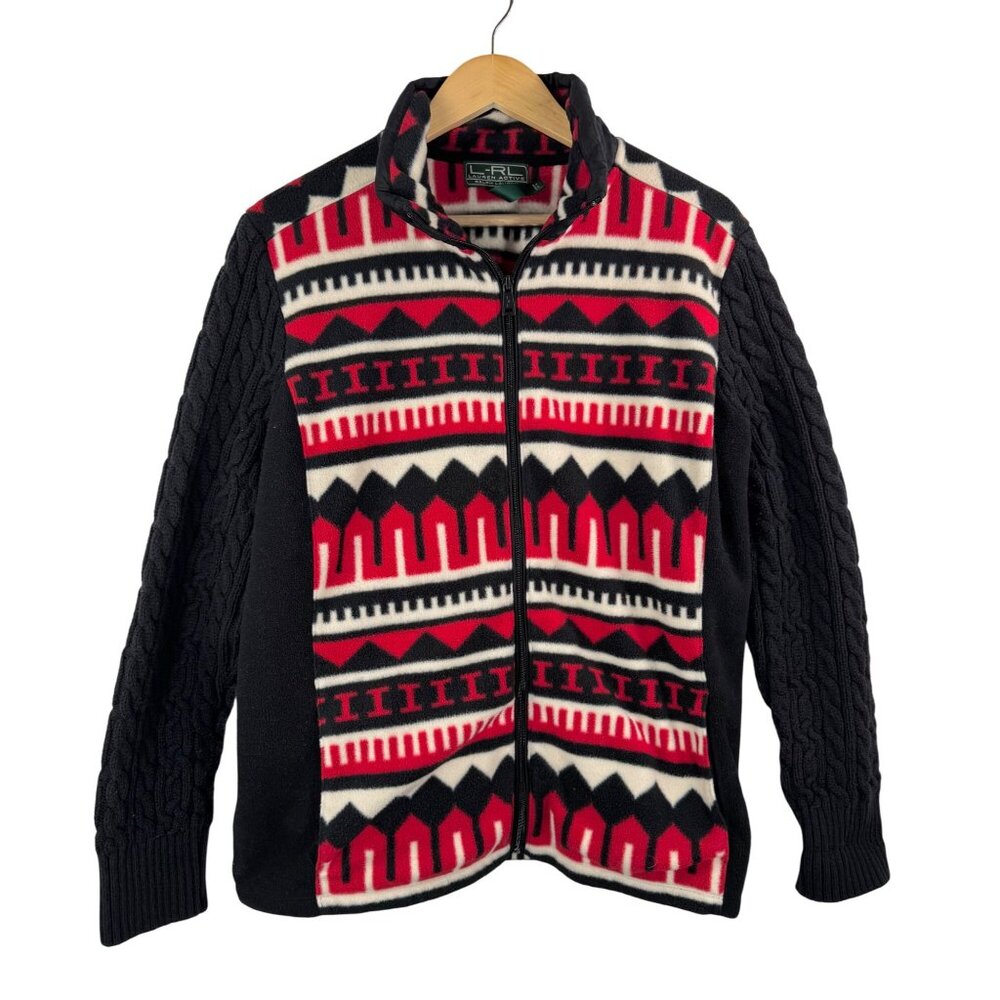 Lauren Ralph Lauren Geometric‎ Aztec Print Fleece zip up Jacket red sz 1X